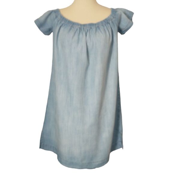 Cloth & Stone Chambray Dress Shift Mini Off Shoulder Light Wash XS Tencel Tunic - Picture 7 of 16